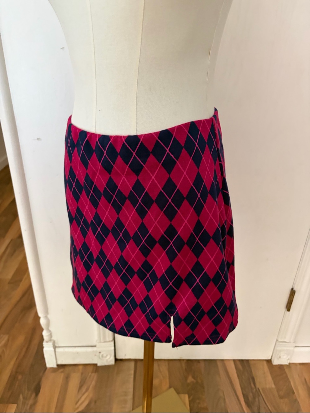SO Pink and Navy Argyle Mini Skirt